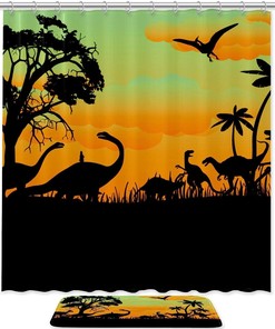 Scenic Dinosaur Tree Sunset Shower Curtain For Nature Lovers