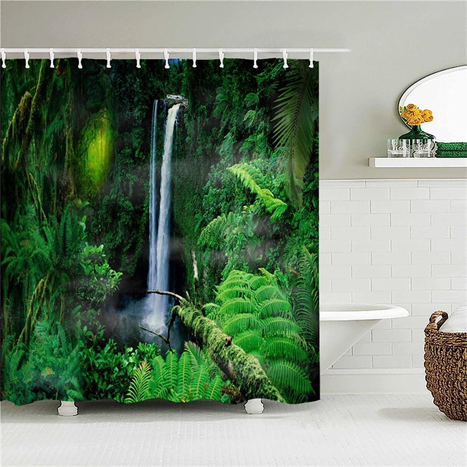 Scenic Forest Waterfall Shower Curtain for a Relaxing Bathroom Decor
