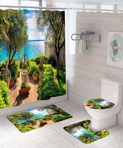 Scenic Garden Courtyard Waterproof Shower Curtain - Tranquil Bathroom Decor