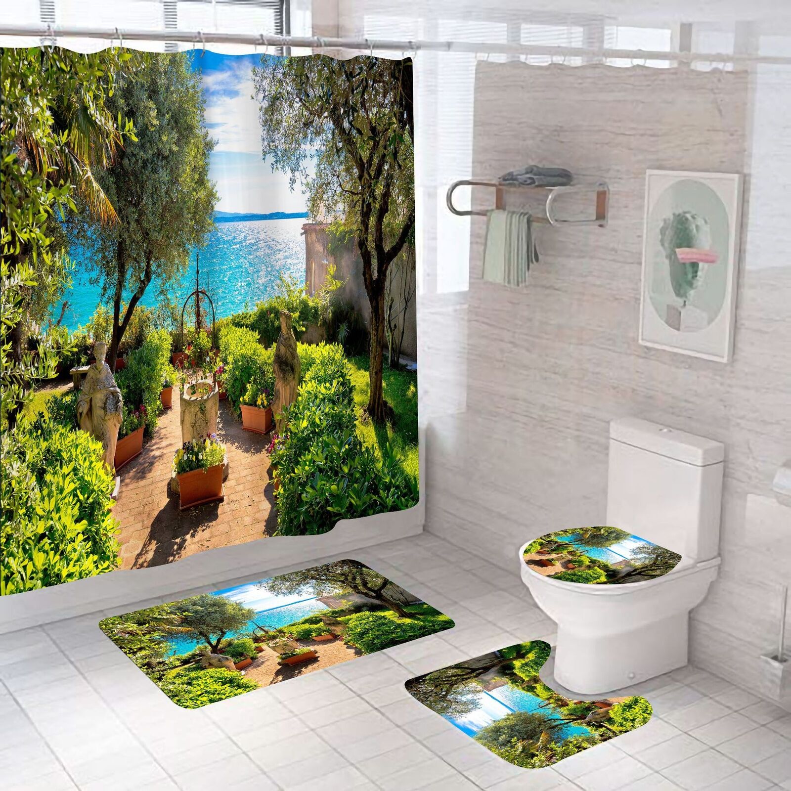 Scenic Garden Courtyard Waterproof Shower Curtain - Tranquil Bathroom Decor
