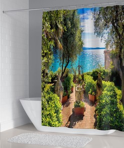 Scenic Garden Courtyard Waterproof Shower Curtain - Tranquil Bathroom Decor