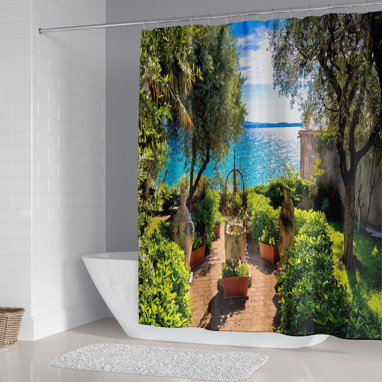 Scenic Garden Courtyard Waterproof Shower Curtain - Tranquil Bathroom Decor