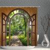 Scenic Garden Green Trees Plants Leaves Bridge Road Shower Curtain for a Natural and Serene Bathroom Decor