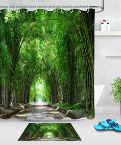 Scenic Green Bamboo Forest Road Path Shower Curtain For Bathroom
