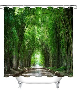 Scenic Green Bamboo Forest Road Path Shower Curtain For Bathroom
