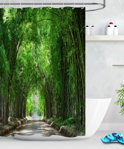 Scenic Green Bamboo Forest Road Path Shower Curtain For Bathroom 