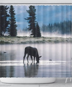 Scenic Moose Lake Shower Curtain for Bathroom Decor