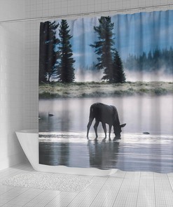 Scenic Moose Lake Shower Curtain for Bathroom Decor