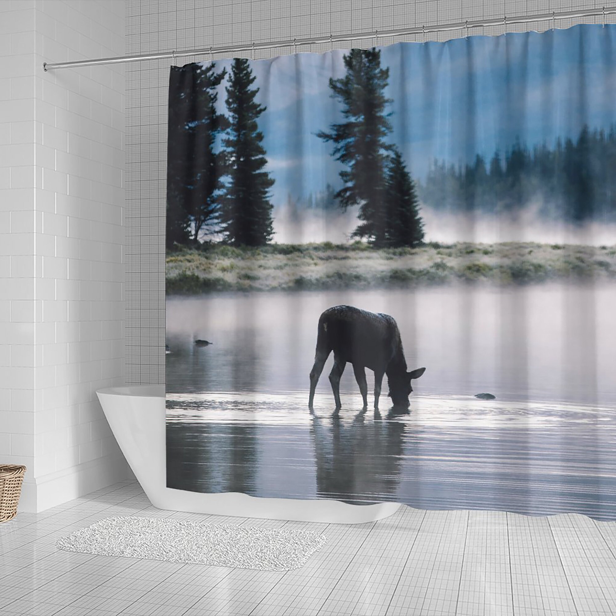 Scenic Moose Lake Shower Curtain for Bathroom Decor