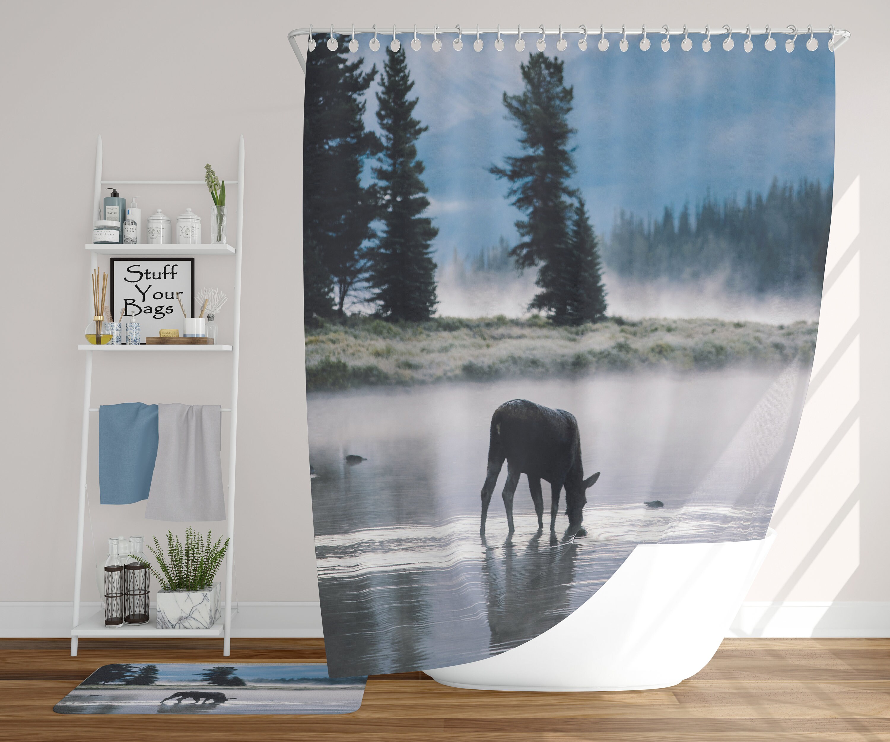 Scenic Moose Lake Shower Curtain for Bathroom Decor