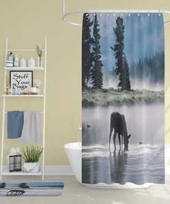 Scenic Moose Lake Shower Curtain for Bathroom Decor