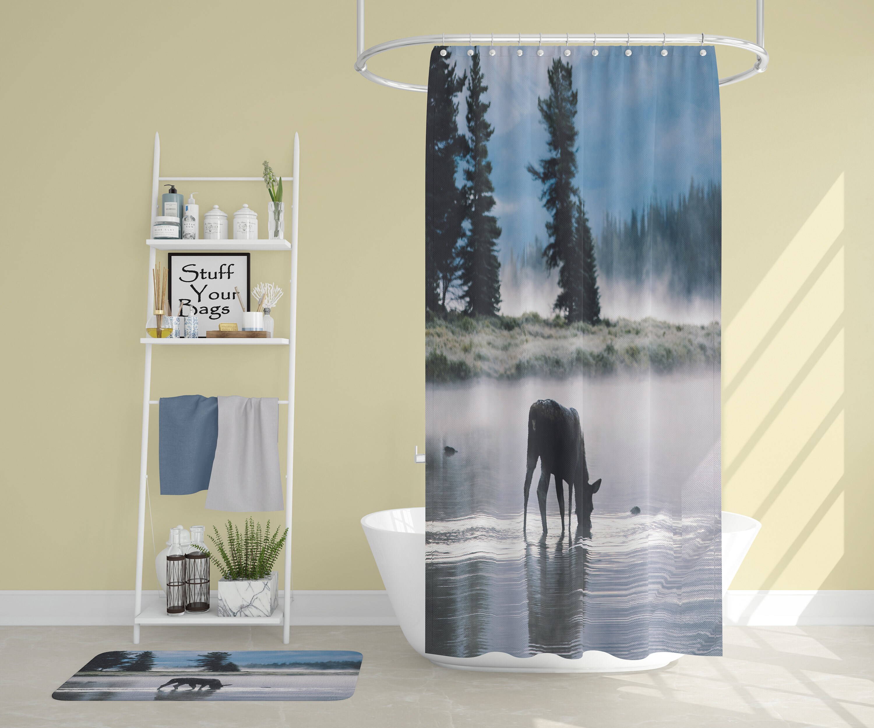 Scenic Moose Lake Shower Curtain for Bathroom Decor