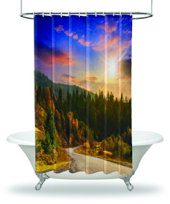 Scenic Mountain And Asphalt Road Shower Curtain With Waterproof Fabric For Your Bathroom
