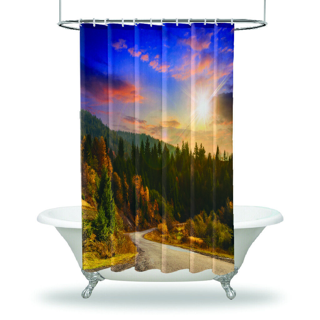 Scenic Mountain And Asphalt Road Shower Curtain With Waterproof Fabric For Your Bathroom