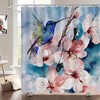 Scenic Nature View Fabric Shower Curtain with Hummingbird and Flowers Print