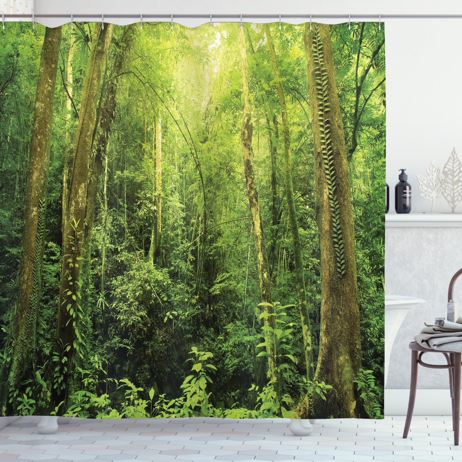 Scenic Rainforest Landscape Print Shower Curtain for Bathroom