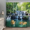 Scenic Shower Curtain with Forest Waterfall, Tiger and Wild Animal, Green Landscape and Tropical Plant