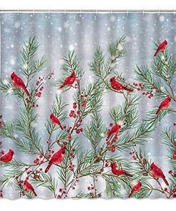 Scenic Snowy Day With Cardinals On Pine Tree Branches Shower Curtain