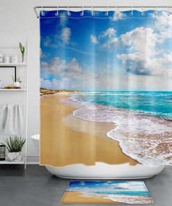 Scenic Tropical Ocean Beach Shower Curtain, Beach Summer Shower Curtain for Bathroom Decor 