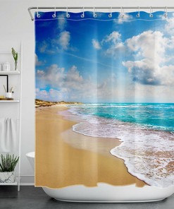 Scenic Tropical Ocean Beach Shower Curtain, Beach Summer Shower Curtain for Bathroom Decor