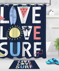 Scenic Tropical Ocean Surfing Shower Curtain, Fabric for Bathroom Decor 