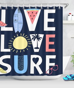 Scenic Tropical Ocean Surfing Shower Curtain, Fabric for Bathroom Decor