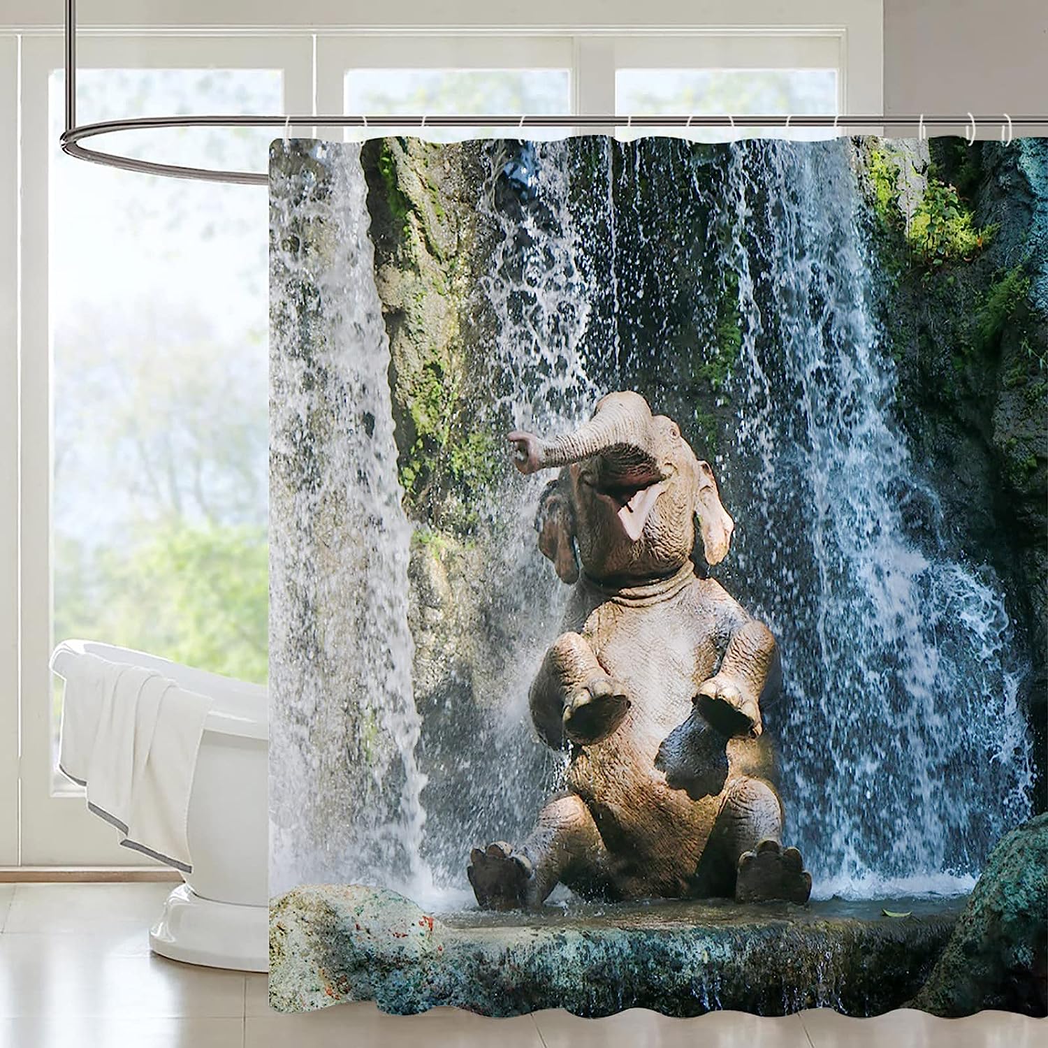 Scenic Waterfall Elephant Shower Curtain For Nature Lovers