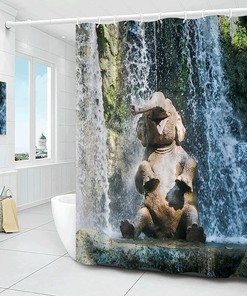 Scenic Waterfall Elephant Shower Curtain For Nature Lovers