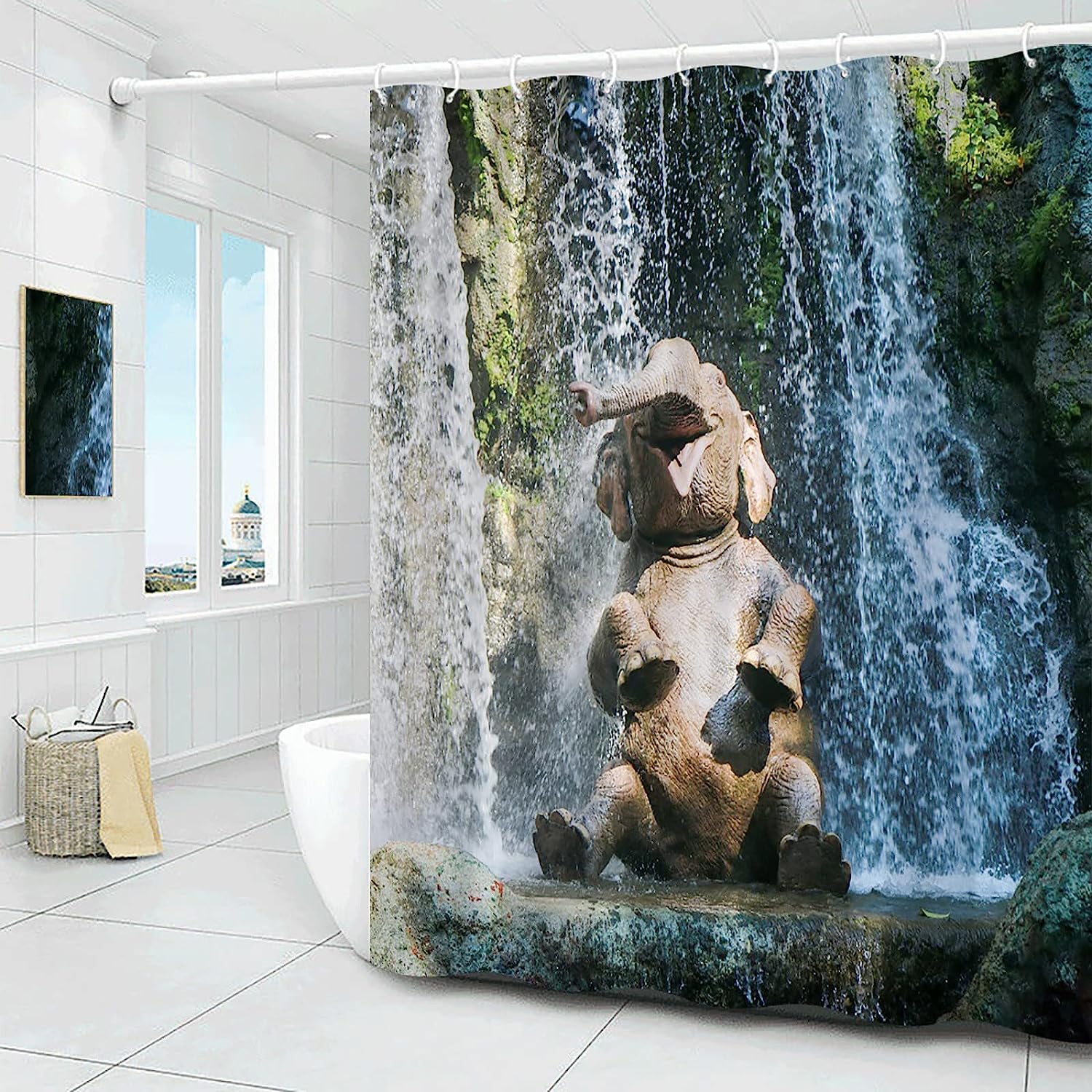 Scenic Waterfall Elephant Shower Curtain For Nature Lovers
