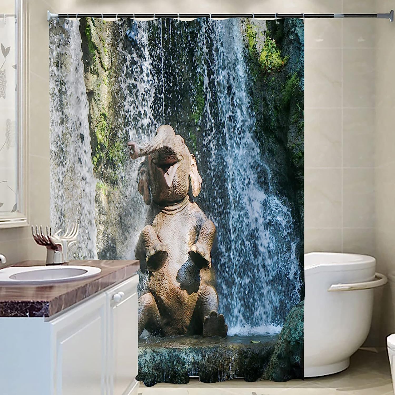 Scenic Waterfall Elephant Shower Curtain For Nature Lovers