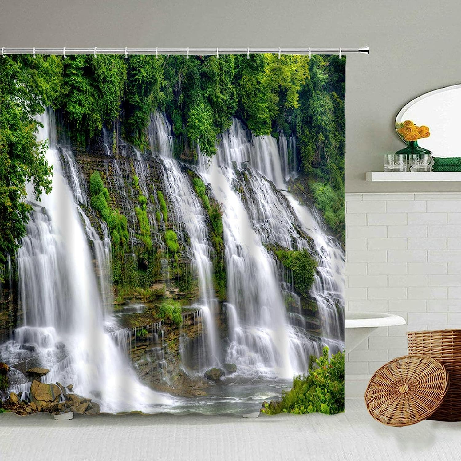 Scenic Waterfall Shower Curtain, Bring Nature To Your Bathroom With This Waterproof Screen