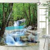 Scenic Waterfall Shower Curtain, Forest Rainforest Green Trees Lake Natural Landscape Bathroom Decorative Fabric