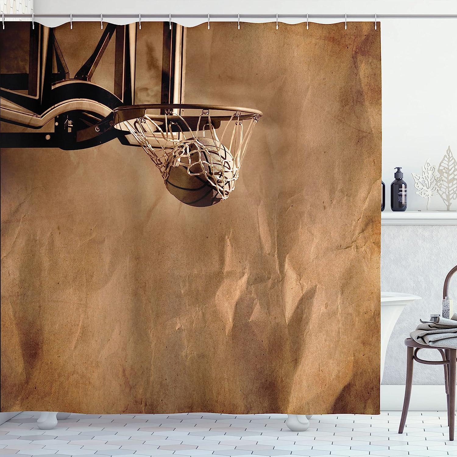 Scoring Sports Competition Basketball Shower Curtain In Sepia