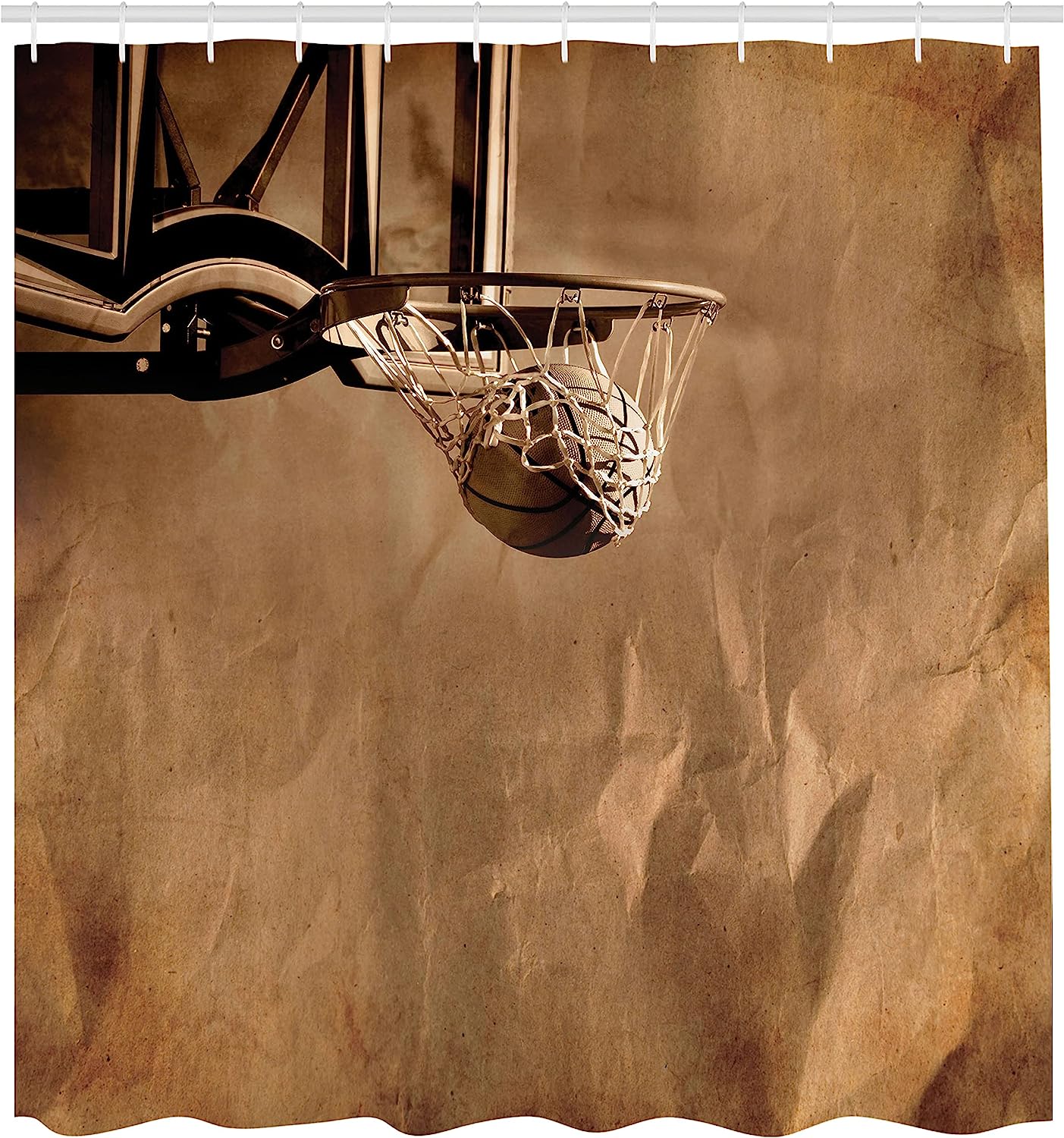 Scoring Sports Competition Basketball Shower Curtain In Sepia - Image 2