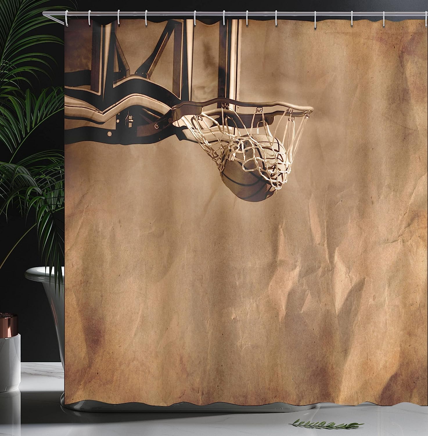 Scoring Sports Competition Basketball Shower Curtain In Sepia - Image 3