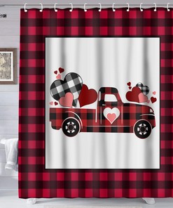 Scottish Red Car Shower Curtains Love Heart for Bathroom Stall Decor