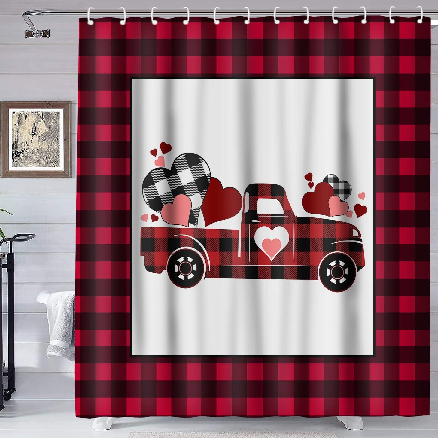 Scottish Red Car Shower Curtains Love Heart for Bathroom Stall Decor
