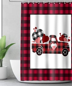 Scottish Red Car Shower Curtains Love Heart for Bathroom Stall Decor