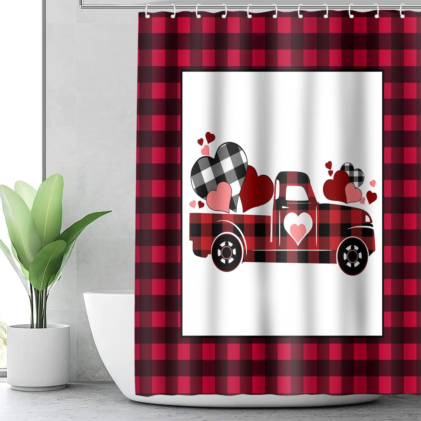 Scottish Red Car Shower Curtains Love Heart for Bathroom Stall Decor