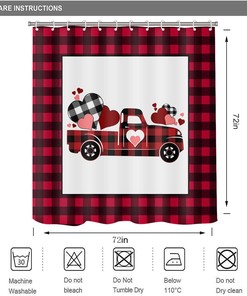 Scottish Red Car Shower Curtains Love Heart for Bathroom Stall Decor