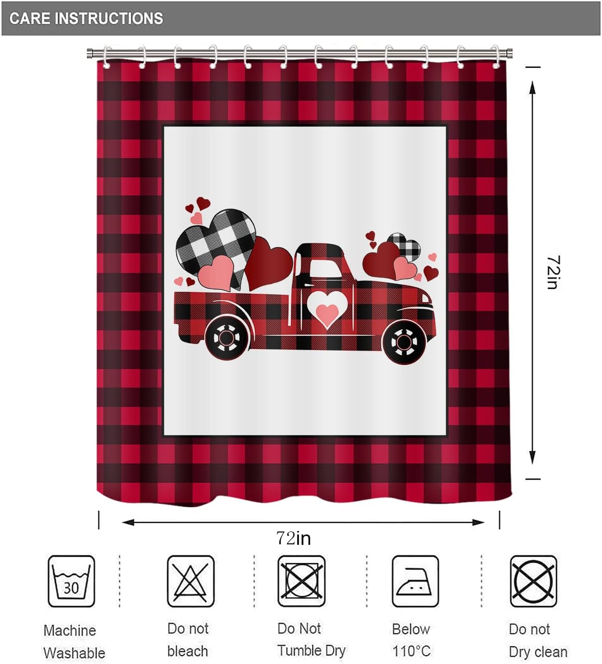 Scottish Red Car Shower Curtains Love Heart for Bathroom Stall Decor