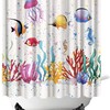 Sea Animal Shower Curtain Fish Seaweed Seahorse Corals Algae Jellyfish Bubbles Ocean Life Summertime Bath Curtain