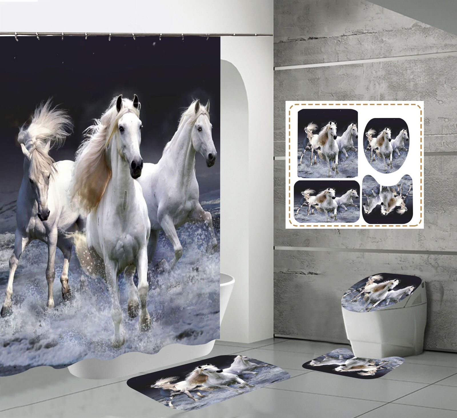 Sea Animal Shower Curtain with Steed Horse Theme