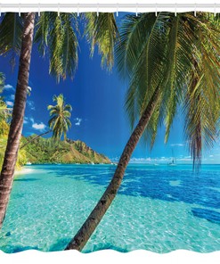 Sea Beach Palm Trees Print Shower Curtain for a Coastal Bathroom