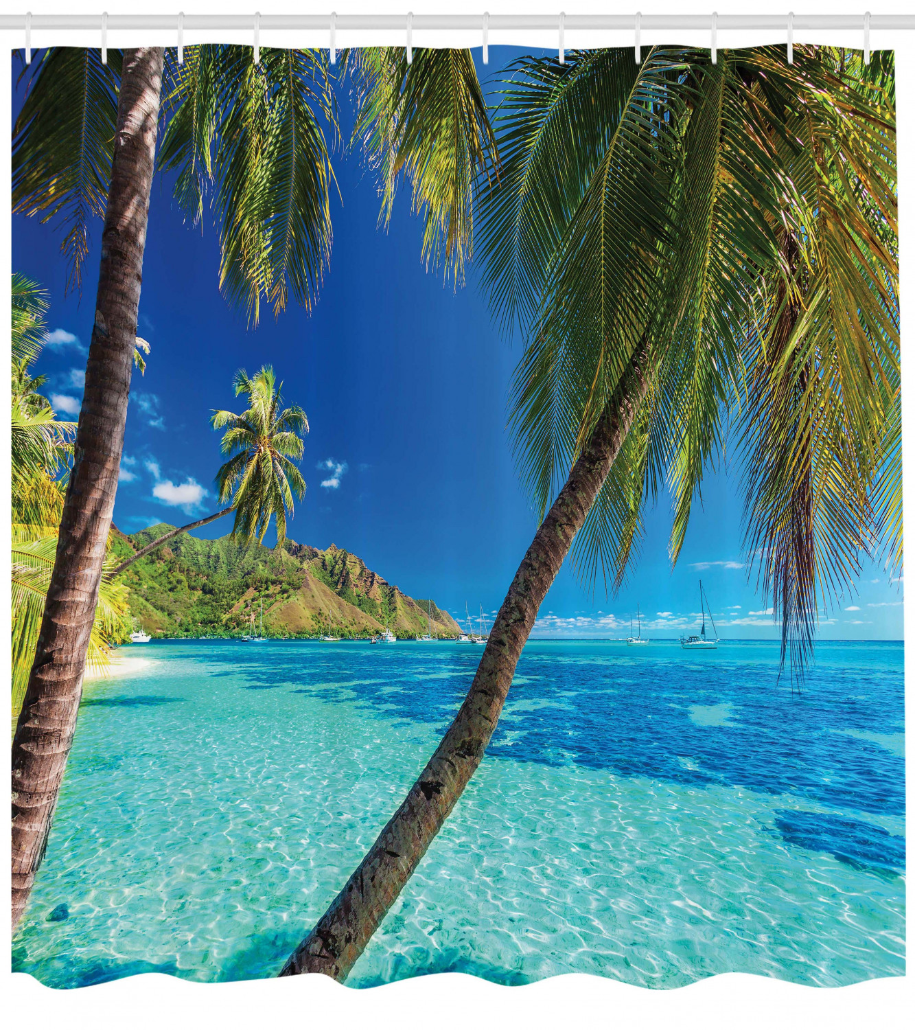 Sea Beach Palm Trees Print Shower Curtain for a Coastal Bathroom