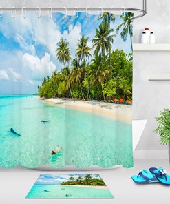 Sea Beach Swimming Shower Curtain for Coastal Bathroom Decor