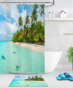 Sea Beach Swimming Shower Curtain for Coastal Bathroom Decor