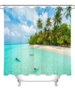 Sea Beach Swimming Shower Curtain for Coastal Bathroom Decor