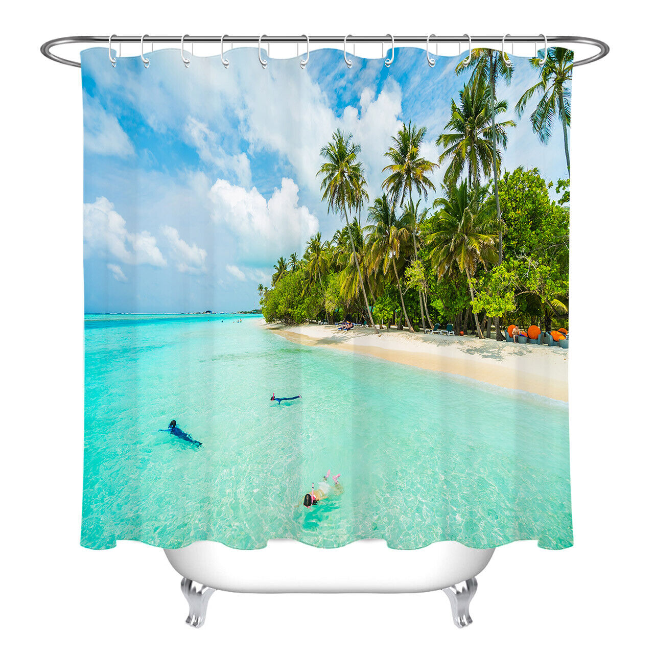 Sea Beach Swimming Shower Curtain for Coastal Bathroom Decor