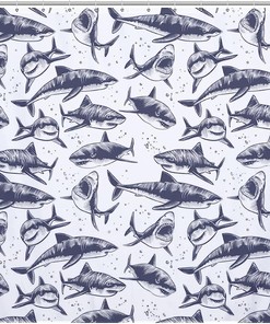 Sea Blue Sharks Waterproof Fabric Shower Curtain Set
